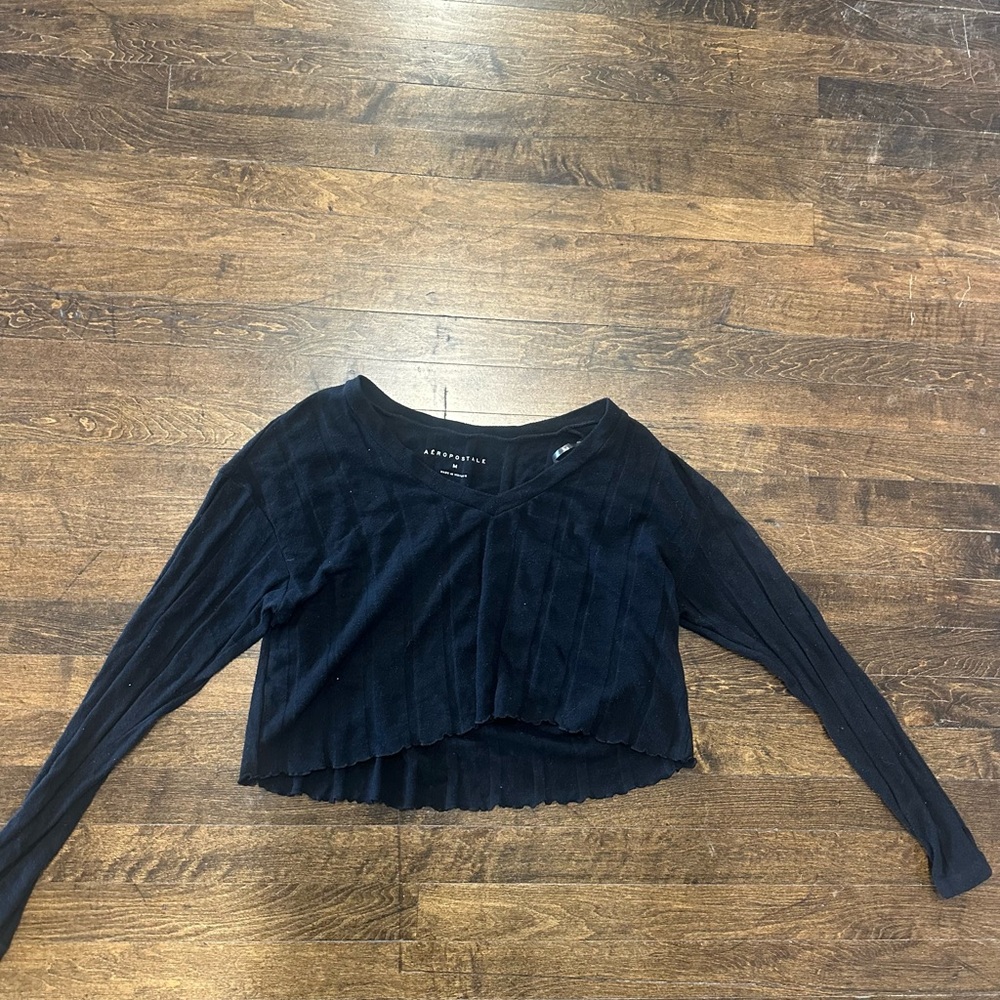 Aeropostale Black Long Sleeve Crop Top Sweater Medium